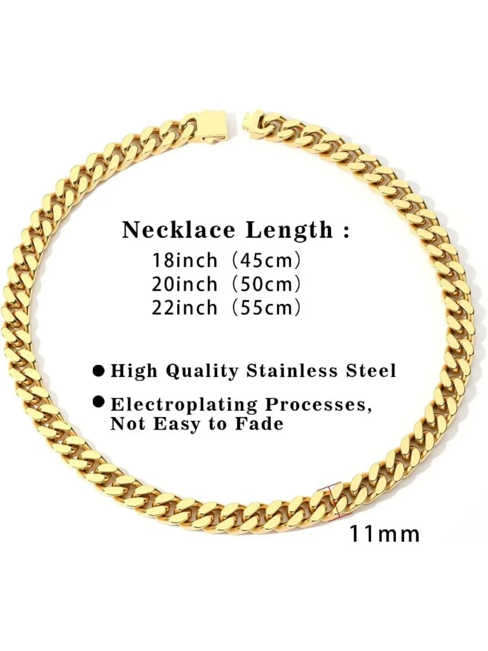 Unisex 11MM Gold Chain Cuban Link 11mm Stainless Steel Gold Silver Plated